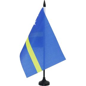 AZ FLAG Curaçao Table Flag 5'' x 8'' - Curaçaoan Desk Flag 21 x 14 cm - Black Plastic Stick and Base