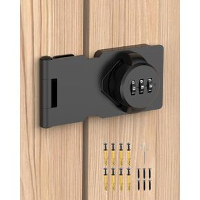3.5Inch Mechanical Password Rotary Hasp Latch Locks, 3-Digit Cabinet Combination Lock for Small Doors, Cabinets, Barn Door, Closet, Kitchen Drawers, Cupboard (Black -1pc)