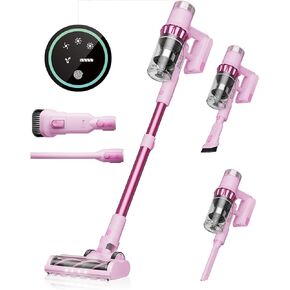 Belife Cordless Vacuum Cleaner, 38Kpa 450W Stick Vacuum Cleaners for Home Carpet Hardwood Floor, Wireless Household Vaccum for Pet Hair with Led Touch Display, Up to 45mins Runtime (Pink)