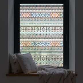 DKTIE Tribal Style Stained Glass Window Film with Installation Tools, Oilproof Waterproof Window Privacy Film for Bathroom Kitchen, Easy to Clean (Window Film 454, 17.7" X 78.7")
