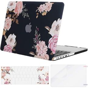 MOSISO Case Only Compatible with MacBook Pro Retina 13 inch (Models: A1502 & A1425) (Older Version Release 2015 - end 2012), Plastic Peony Hard Shell Case&Keyboard Cover&Screen Protector, Black