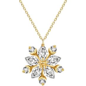 14K Solid Gold Snowflake Pendant Necklace for Women Moissanite Pendant Necklace for Her Best Birthday Christmas Gift 16+1+1 inch