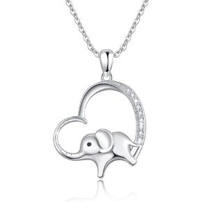 Elephant Necklace 925 Sterling Silver Heart Elephant Necklace Good Luck Elephant Pendant Necklace Elephant Jewelry Gifts for Women Girls