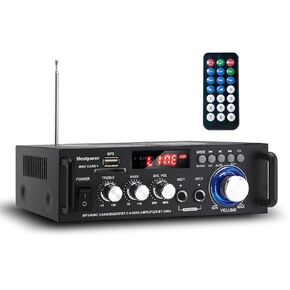 Stereo Power Amplifier with Wireless Bluetooth - LED Display Power Amp, Audio Amplifier for Speakers with Dual Channel Stereo Receiver – Max 300Wx2 Home Theater Amp, USB/SD/RCA/MIC/FM