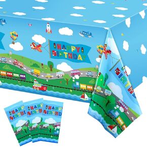 3 Pack Transportation Birthday Party Supplies Transportation Table Covers Cars Tablecloth Vehicle Transportation Birthday Decorations for Kids Birthday Baby Shower Party, 54 x 108 Inch
