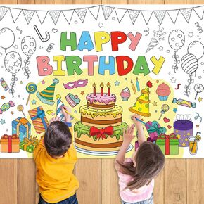 Mchotiy Birthday Giant Coloring Poster Happy Birthday Giant Coloring Book for Kids Coloring Tablecloth Large Coloring Games for Birthday Party Activity 43.3 x 31.4 Inch (Happy Birthday)