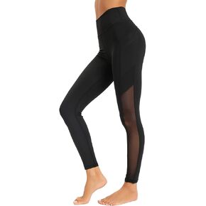 Women Mesh Workout Leggings with Side Pockets Tummy Control Workout Running Leggings High Waist Yoga Pants