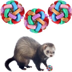 3 Pack Ferret Toys Balls - Colorful Bouncy Rubber Balls with Built-in Bell Ferret Teeth Grinding Wiggle Ball Interactive Sound Toy Exercise Scratch Chew Toys for Indoor Pet Ferret Cat Dog (3 Pack)