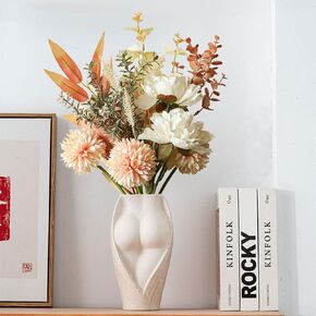 WEISPARK Fake Flowers with Vase, Artificial Flowers Bouquet in Vase Faux Flower with Ceramic Vase Silk Flower Arrangements Wedding Bouquets for Home Office Decoration Table Centerpiece