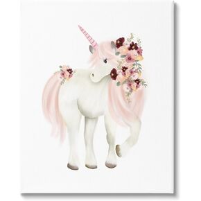 Stupell Industries Floral Decorated Unicorn Pink Mane Fantasy Creature, Design by Studio Q