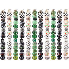Plated Silver Cores European Lampwork Spacer Beads Murano Glass Rhinestone Craft Beads Metal Pendant Bracelet Charms for Jewelry Making (11 Color, Mixed)