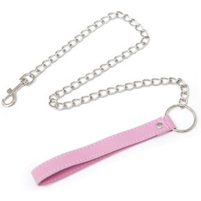 Yeoubi 31" Real Leather Handle Chain Leash for Neck Collar Choker (Pink)
