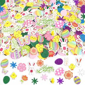 JULBEAR Bulk Easter Foam Stickers, 900Pcs Spring Decorative Glitter Self Adhesive Egg Bunny Chick Flower Butterfly Foam Shapes Stickers for Arts Crafts Cards Easter Home Party Decorations Supplies