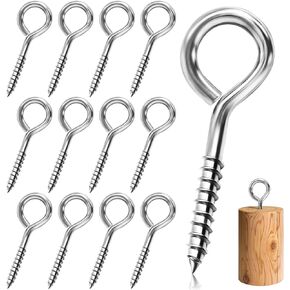 12 Pack 3.5 Inches Eye Hooks Screw - 300 Lbs Capacity Stainless Steel Heavy Duty Eye Bolts Screw in, Rust and Corrosion Resistant, Safe for Indoor and Outdoor Use