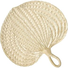 TJCGCKK Woven Handmade Straw Fan Summer Hand Fan Rattan Raffia Reed Grass Fan Natural Manual Paddle Fan Whea Chinese Style (Crank)