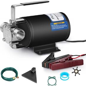 Water Pump 12V Water Pump 1/10 HP 330 GPH Water Transfer Pump With 3/4 inch Ports Suction Hose And Spare Impeller Electric Water Pump Utility Pump-Orange