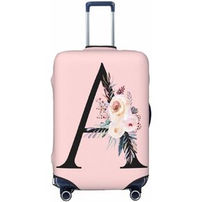 Spandex Travel Luggage Cover Cute Pink Suitcase Protector Bag,Black Letter A With Boho Floral Flowers Leaves Anti-Scratch,Dust-Proof Washable Baggage Covers For Kid Adult,S (For 18-21 Inch Luggage)