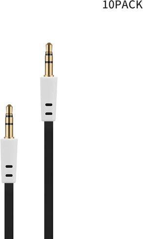 مجموعة كاملة من 10 ألوان 3ft 3.5mm ذكر إلى ذكر M/M شقة المعكرونة تسجيل الموسيقى ستيريو الصوت مساعد كابل AUX (10 قطع أسود) in Saudi Arabia