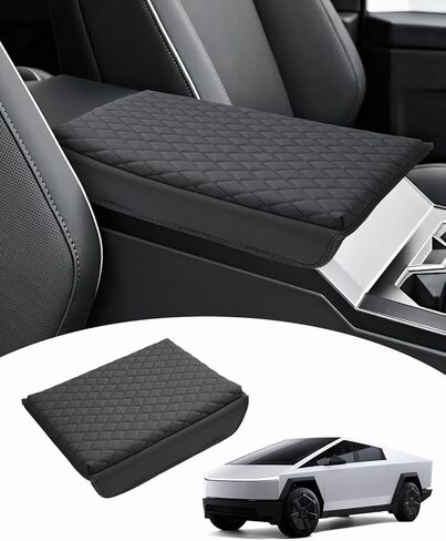 مناسب خصيصًا لغطاء وحدة التحكم المركزية Tesla Cybertruck، غطاء وسادة مسند الذراع لملحقات Cybertruck 2023 2024، جلد PU مضاد للخدش باللون الأسود in Kuwait