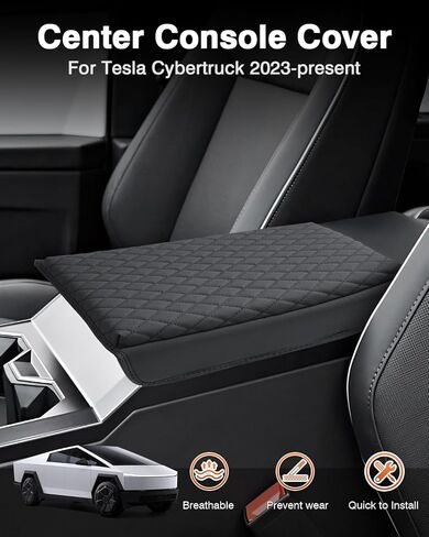 مناسب خصيصًا لغطاء وحدة التحكم المركزية Tesla Cybertruck، غطاء وسادة مسند الذراع لملحقات Cybertruck 2023 2024، جلد PU مضاد للخدش باللون الأسود in Kuwait