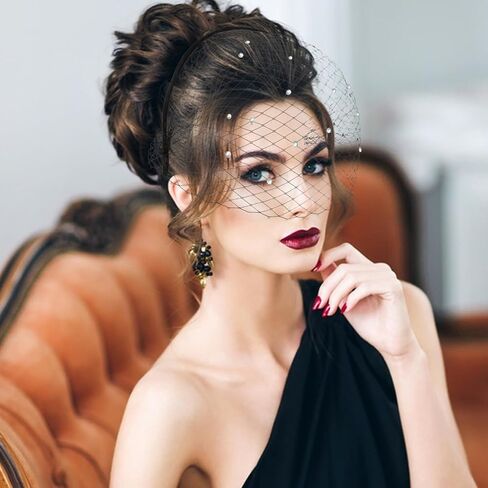 قبعات فاسيناتور سوداء للنساء، إكسسوارات فلابر من عشرينيات القرن العشرين غاتسبي، طراز قديم وصديق للبشرة، عرائس حجاب أسود مع الماس، قبعة سوداء مع حجاب in Saudi Arabia