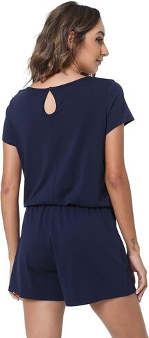 بدلة قفز نسائية صيفية قصيرة الأكمام من LazyCozy مع جيوب وخصر مطاطي in Kuwait