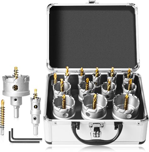 13Pcs Upgrade Heavy Duty Carbide Hole Saw Kit - Metal Steel Hole Saw Drill Bits TCT Hole Cutter with 1Pc Center Drill 2Pcs L-Wrench - Hole Saw Set for Metal, Steel, Iron, Alloy, Copper in Kuwait