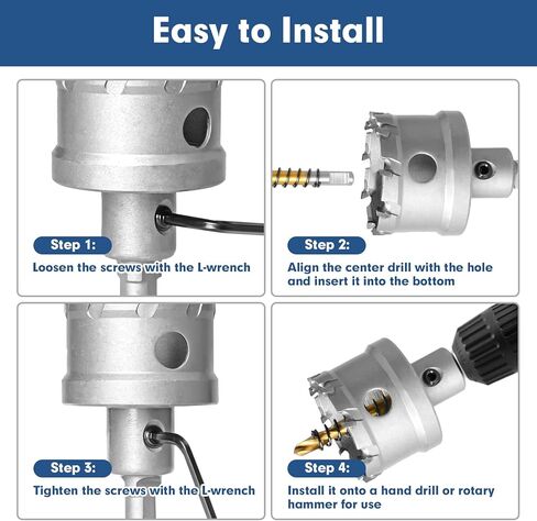 13Pcs Upgrade Heavy Duty Carbide Hole Saw Kit - Metal Steel Hole Saw Drill Bits TCT Hole Cutter with 1Pc Center Drill 2Pcs L-Wrench - Hole Saw Set for Metal, Steel, Iron, Alloy, Copper in Kuwait