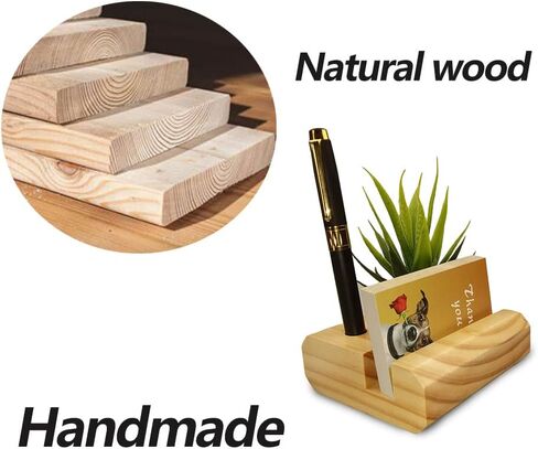 Business Card Holder, Wooden Business Card Holder Stand , Business Card Holder for Desk with Artificial Succulent,Suitable for Office & Home Office in Saudi Arabia