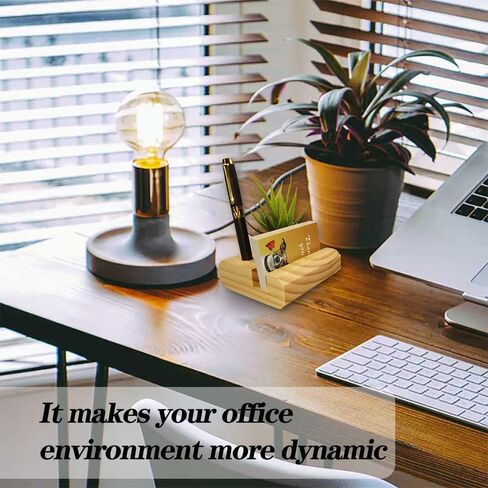 Business Card Holder, Wooden Business Card Holder Stand , Business Card Holder for Desk with Artificial Succulent,Suitable for Office & Home Office in Saudi Arabia