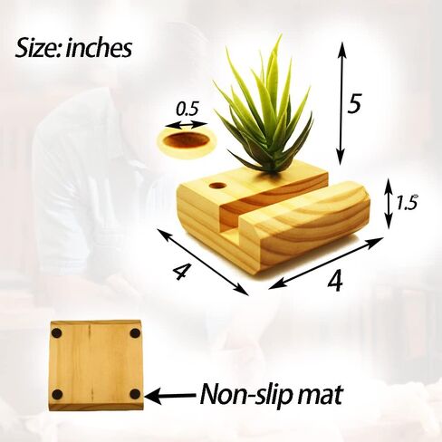 Business Card Holder, Wooden Business Card Holder Stand , Business Card Holder for Desk with Artificial Succulent,Suitable for Office & Home Office in Saudi Arabia