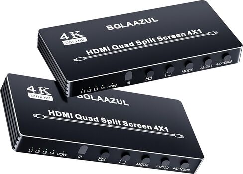 HDMI Multiviewer 4X1 1080P، BolAAzuL 4 في 1 HDMI رباعي الشاشات محول متعدد المشاهد محول HDMI سلس لكاميرا PS4 DVD والكمبيوتر إلى شاشة التلفزيون in Saudi Arabia