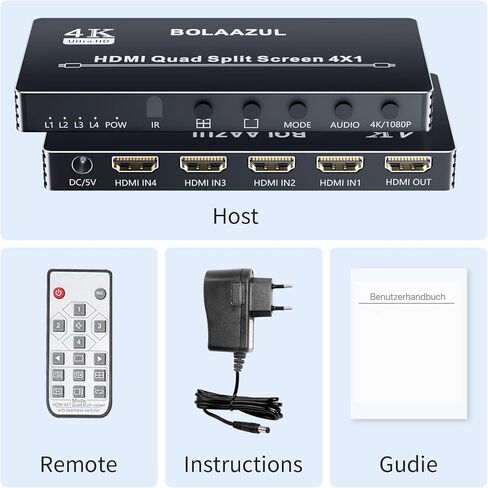 HDMI Multiviewer 4X1 1080P، BolAAzuL 4 في 1 HDMI رباعي الشاشات محول متعدد المشاهد محول HDMI سلس لكاميرا PS4 DVD والكمبيوتر إلى شاشة التلفزيون in Saudi Arabia