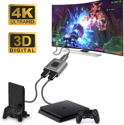 HDMI Switch 4K 60Hz, Bi-directional HDMI Switcher 2 in 1 Out, HDMI Splitter 1 in 2 Out, HDMI Switch Supports 4K 3D 1080P for PS4 Xbox Blu-Ray Player Fire Stick PC HDTV (silvery) in Saudi Arabia