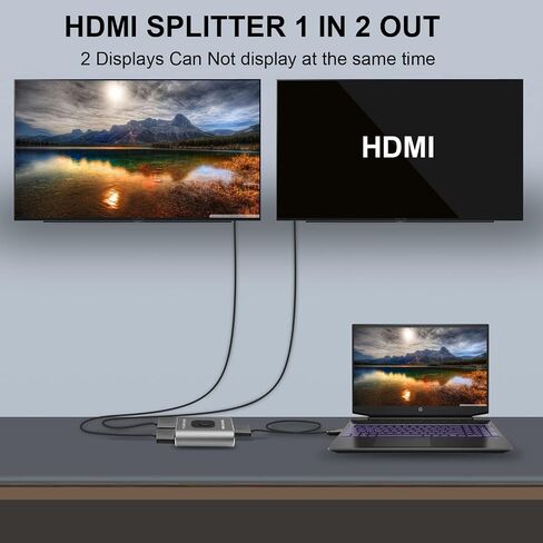 HDMI Switch 4K 60Hz, Bi-directional HDMI Switcher 2 in 1 Out, HDMI Splitter 1 in 2 Out, HDMI Switch Supports 4K 3D 1080P for PS4 Xbox Blu-Ray Player Fire Stick PC HDTV (silvery) in Saudi Arabia