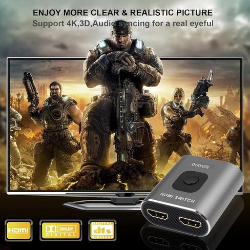 HDMI Switch 4K 60Hz, Bi-directional HDMI Switcher 2 in 1 Out, HDMI Splitter 1 in 2 Out, HDMI Switch Supports 4K 3D 1080P for PS4 Xbox Blu-Ray Player Fire Stick PC HDTV (silvery) in Saudi Arabia