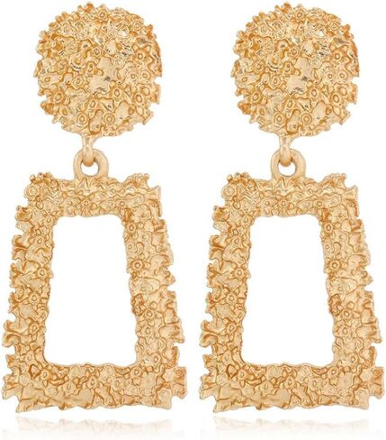 Boho Large Earring Clips Matte Gold Long Dangle Earrings Clips for Non-pierced Fashionable & Statement Rectangle Hoops for Women in Saudi Arabia
