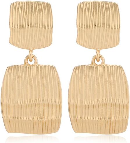 Boho Large Earring Clips Matte Gold Long Dangle Earrings Clips for Non-pierced Fashionable & Statement Rectangle Hoops for Women in Saudi Arabia