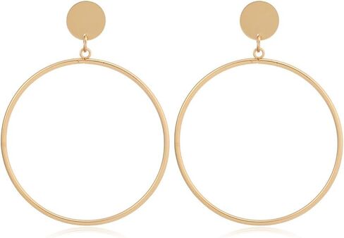 Boho Large Earring Clips Matte Gold Long Dangle Earrings Clips for Non-pierced Fashionable & Statement Rectangle Hoops for Women in Saudi Arabia