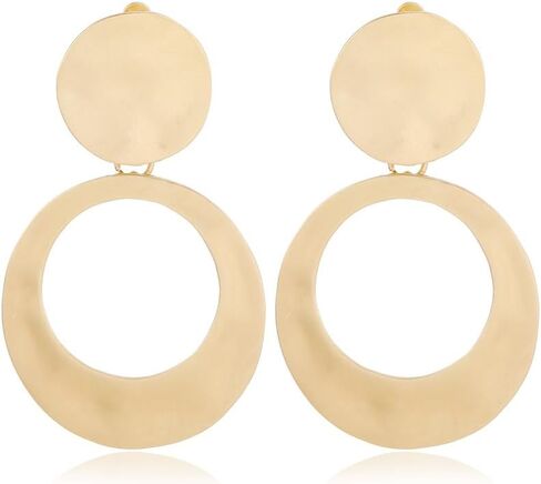 Boho Large Earring Clips Matte Gold Long Dangle Earrings Clips for Non-pierced Fashionable & Statement Rectangle Hoops for Women in Saudi Arabia