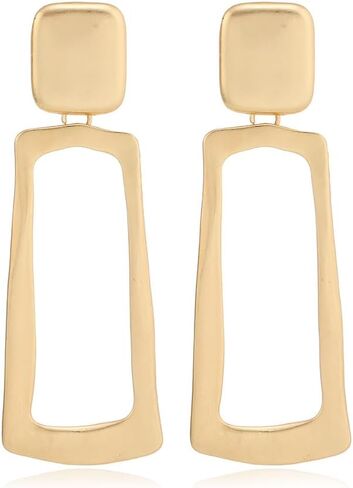Boho Large Earring Clips Matte Gold Long Dangle Earrings Clips for Non-pierced Fashionable & Statement Rectangle Hoops for Women in Saudi Arabia
