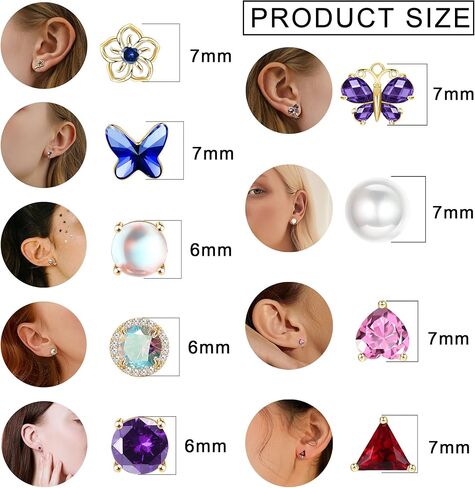 FINREZIO 9PCS Clip On Earrings for Women Butterfly Heart Fake Earrings Glittering Non Pierced Earrings Vibrant Color Birthstone Clip on Earrings Set in Kuwait