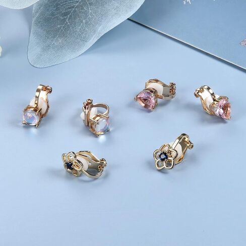 FINREZIO 9PCS Clip On Earrings for Women Butterfly Heart Fake Earrings Glittering Non Pierced Earrings Vibrant Color Birthstone Clip on Earrings Set in Kuwait