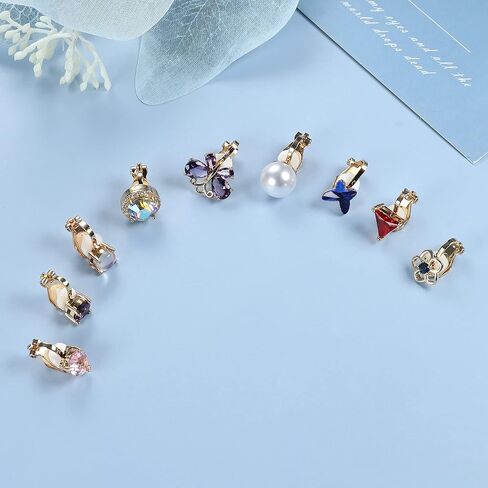 FINREZIO 9PCS Clip On Earrings for Women Butterfly Heart Fake Earrings Glittering Non Pierced Earrings Vibrant Color Birthstone Clip on Earrings Set in Kuwait