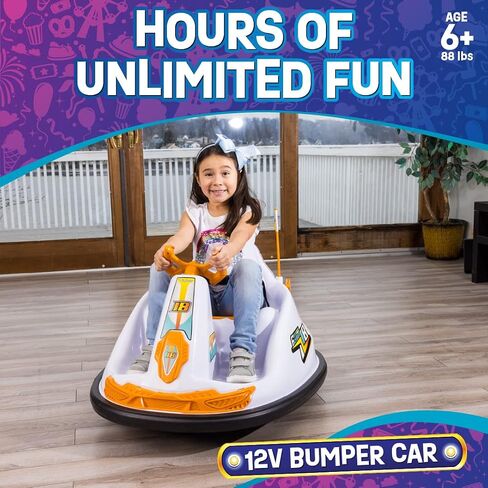 سيارة ممتصة للصدمات 12 فولت للأطفال من FunPark، ألعاب ركوب كهربائية مع عجلة قيادة، تدور 360 درجة، حزام مقعد، بطارية قابلة لإعادة الشحن، سيارة أطفال، تدعم ما يصل إلى 88 رطلاً، للأعمار من 6 سنوات فما فوق، للأولاد والبنات in Kuwait