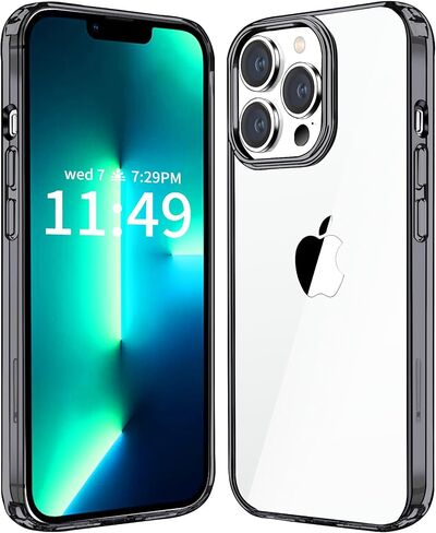 JJGoo Compatiable with iPhone 13 Pro Max Case Clear, Transparent Shockproof Phone Case, Slim Hard PC Back Protective Cover Bumper, Anti-Scratch Clear Back, Black in Saudi Arabia