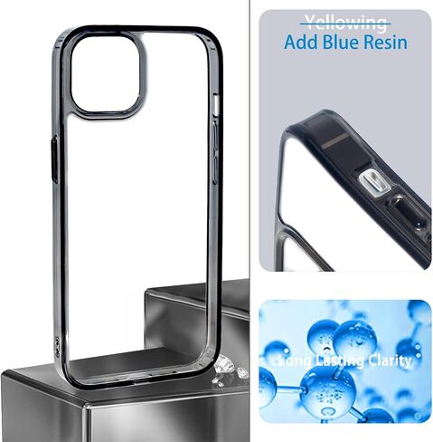 JJGoo Compatiable with iPhone 13 Pro Max Case Clear, Transparent Shockproof Phone Case, Slim Hard PC Back Protective Cover Bumper, Anti-Scratch Clear Back, Black in Saudi Arabia