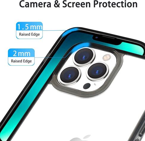 JJGoo Compatiable with iPhone 13 Pro Max Case Clear, Transparent Shockproof Phone Case, Slim Hard PC Back Protective Cover Bumper, Anti-Scratch Clear Back, Black in Saudi Arabia