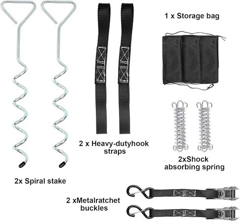 11 قطعة من مجموعة مظلات RV عالية التحمل، ملحقات مرساة مظلات التخييم، بما في ذلك مسمار حلزوني 40 سم، وزنبركات فولاذية وحزام بطول 13 قدم، لمظلة مقطورة التخييم in Kuwait