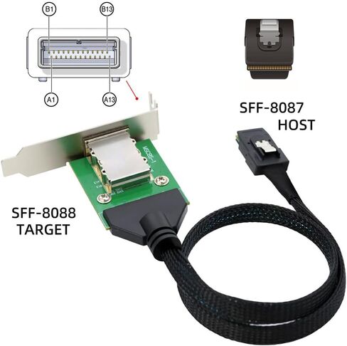 NFHK داخلي صغير SAS SFF-8087 ذكر إلى خارجي SFF-8088 أنثى تمديد كابل PCBA مع قوس منخفض in Saudi Arabia